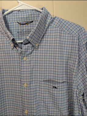 Vineyard Vines OTG Performance Shirt Mens Large Blue Plaid Stretch Button Down